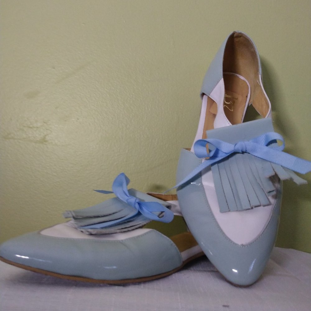137 Handmade Shoes, blue and white flats
